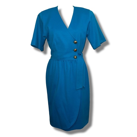 Vintage Dresses & Skirts - Vintage Faux Wrap Belted Dress